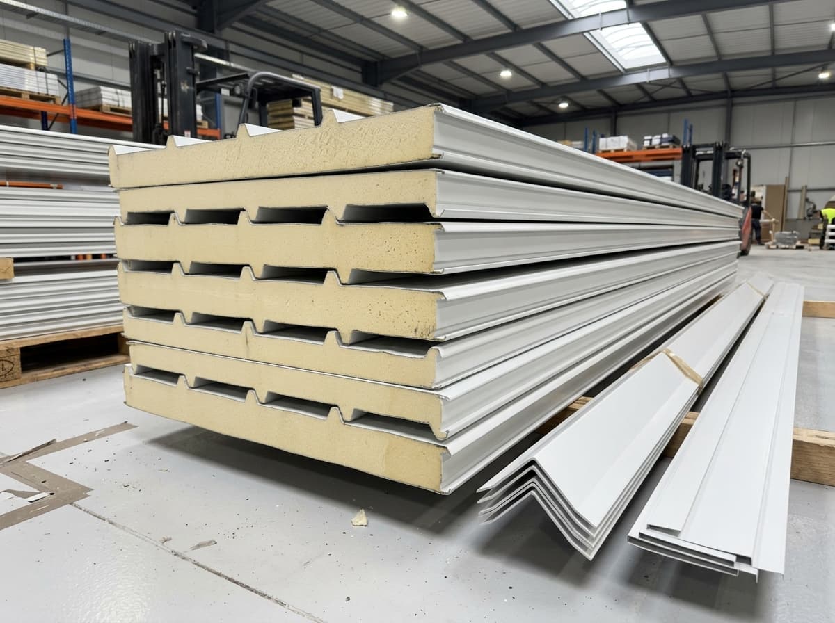 Factory manufactured high-density PUF insulated sandwich panels and angle flashings for cold room construction